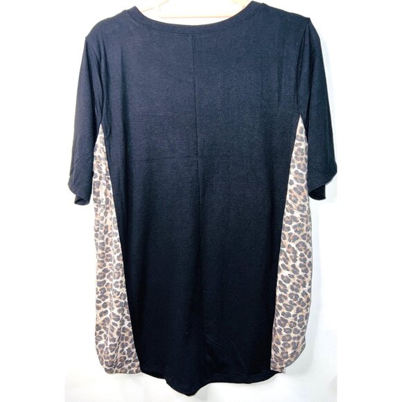 Zenana Womens Black Top W/ Leopard Print Pocket & Side Panels XL - Picture 2 of 5
